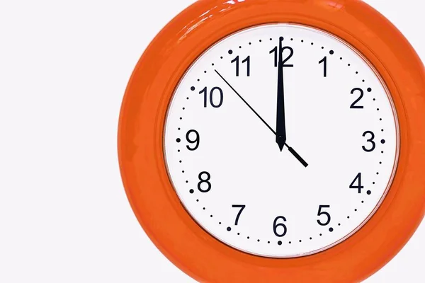 Large Orange Color Analog Clock Show Hours Midnight Noon Close — Stock Photo, Image