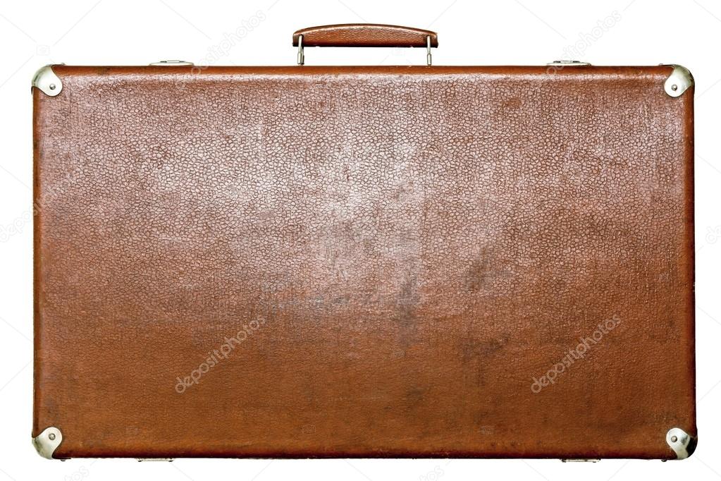 old suitcase of brown color on a white background