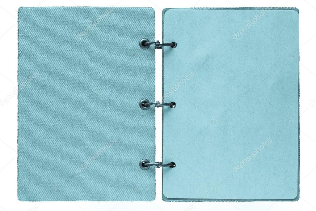 open notebook of blue color
