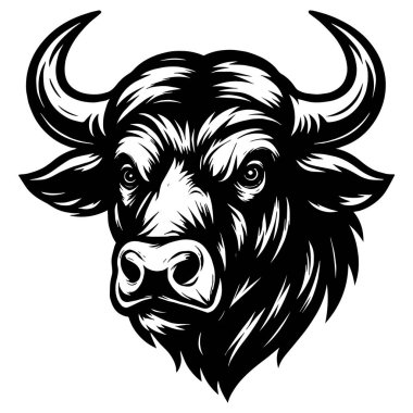 Beyaz arka planda izole edilmiş, geniş boynuzlu, temiz hatlı, bufalo beyazı beyaz vektör çizimi.