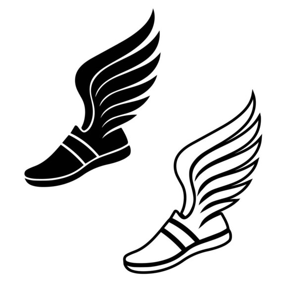 Track .Track and Field Svg.Cross Country .Digital Download Black and white vector illustration of winged shoes symbolizing speed and freedom. Minimal line art style for print or cutting.