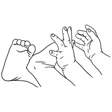 Bebek Elleri ve Ayakları Çizgisi Sanat, Minimum Yeni Doğan Özeti Çizim, Siyah ve Beyaz Vektör