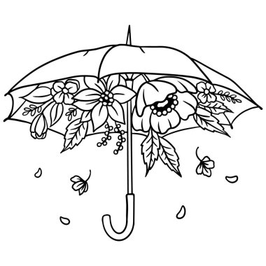 Çiçek Şemsiyesi SVG, Çiçekler Düşüyor Tasarım, Cricut için Zarif Botanik Çizgisi Sanat