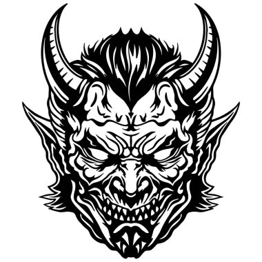 Şeytan maskeli vektör, Şeytani Boynuzlu Yüz, Kara Korku Çizgisi Cricut için SVG