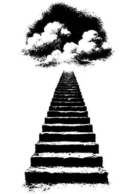 Bulutlara merdiven, fotokopi yarım ton sanat, fotokopi minimalizmi, sürreal siyah ve beyaz çizimler