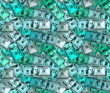 Kusursuz dolar banknotları, turkuaz para geçmişi nakit dokusu, finansal konsept ve zenginlik tasarımı.