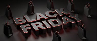 Kara Cuma 3 boyutlu alışveriş torbaları, lüks satış promosyonu, Dark Premium pazarlama bayrağı.