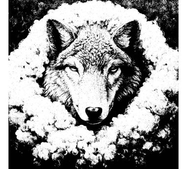 Koyun Giysisi Vektörü, Sembolik Resim, Siyah Beyaz Yarıtonlu Hayvan Sanatı