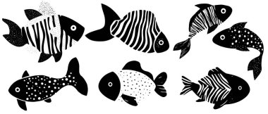 Siyah ve beyaz koi balığı çok az Japon desenli. Dekoratif soyut siluetler, tasarım, baskılar ve kalıplar için mükemmel..