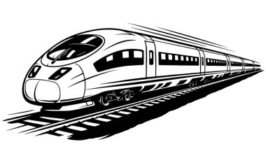 Yüksek Hızlı Tren İllüstrasyonu, Modern Mermi Treni, Temiz Çizgi Sanat Tasarımı