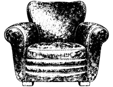 Vintage Armchair Front View, Siyah ve Beyaz gravür