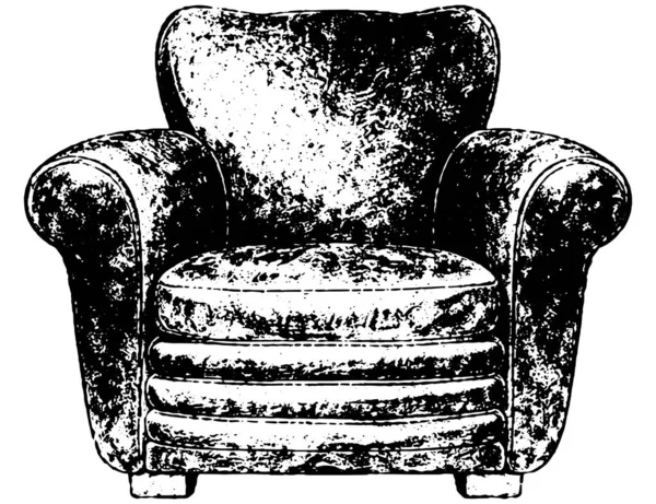 Vintage Armchair Front View, Siyah ve Beyaz gravür