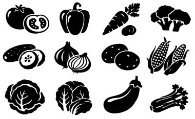 Sebze Siluet Paketi Siyah Vektör Kümesi