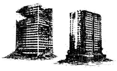 Yıkılmış Şehir Binaları Savaş Harabeleri Kara Beyaz Bombalanmış Şehir Mimarlığı Sonrası İşleme Sanatı