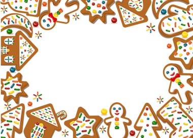 Şekerli kurabiyeler düşündüm. Şenlik arka planı. Çok renkli bir görüntü. Mesaj için yer var. Tasarım elemanı. Vektör illüstrasyonu.