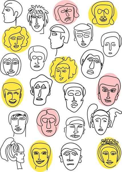 Los Rostros Humanos Dibujan Estilo Vanguardista Textura Vertical Imagen Contorno — Archivo Imágenes Vectoriales