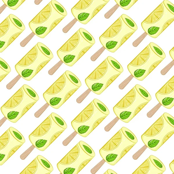 Helado Limón Con Cuñas Limón Hojas Menta Antecedentes Imagen Multicolor — Vector de stock