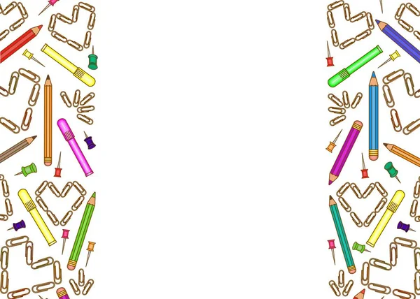 Buntstifte Büroklammern Und Stifte Vorlage Mehrfarbiges Bild Von Objekten Auf — Stockvektor