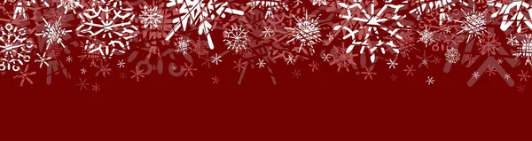 Nieuwjaarsjabloon Textuur Achtergrond Witte Sneeuwvlokken Een Donkerrode Achtergrond Ruimte Voor — Stockvector