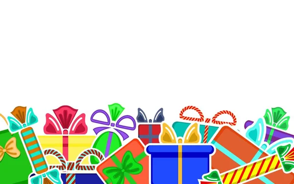 Verpackungen Und Geschenke Stichprobe Bunte Geschenkschachteln Auf Weißem Hintergrund Horizontale — Stockvektor