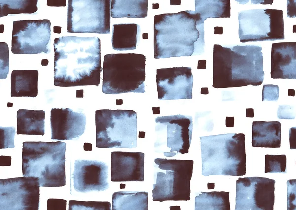 青い正方形のシームレスな水彩パターン — ストック写真