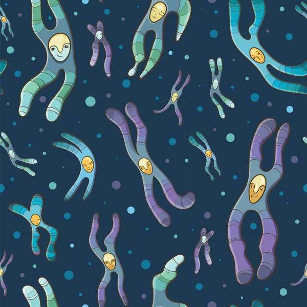 De naadloze patroon vector met cartoon chromosomen — Stockvector