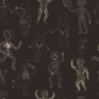 İnsan anatomisi kontur çizimi ile vektör seamless modeli