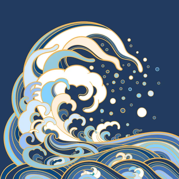 Vector Illustration Marine Waves Traditional Oriental Style Graphic Element Design — Stock Vector