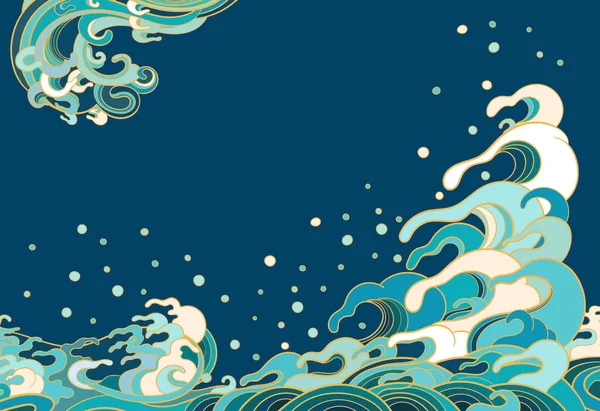 Ilustração Vetorial Com Ondas Marinhas Estilo Oriental Tradicional Elemento Gráfico — Vetor de Stock