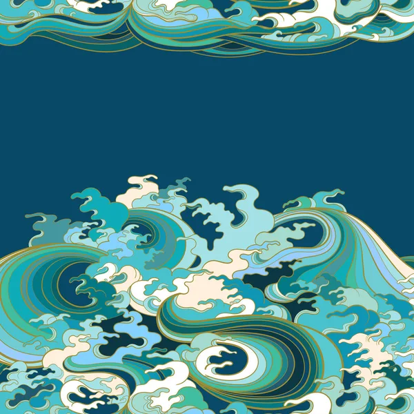 Векторная Цветная Иллюстрация Шаблон Графического Дизайна Изображающий Морские Волны Традиционном — стоковый вектор