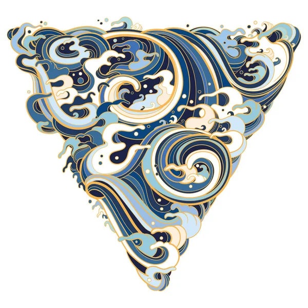 Vector Illustration Geometric Shape Triangle Marine Waves Traditional Oriental Style — Stock Vector