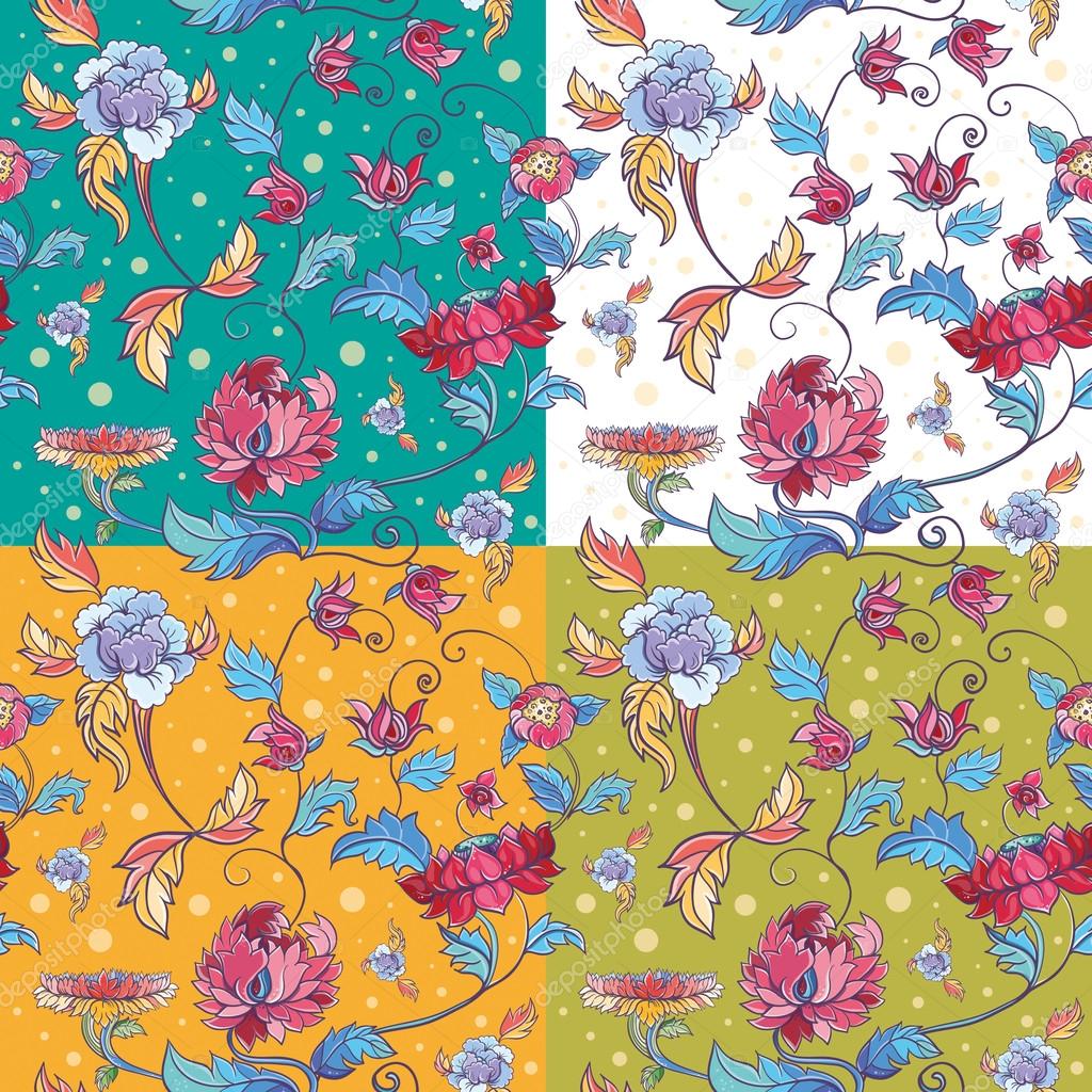 flowers vector pattern with lotuses and peonies
