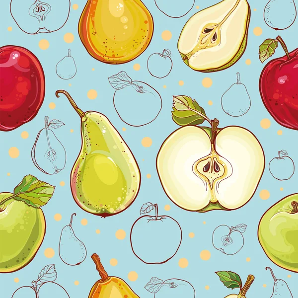 Patrón sin costura vectorial con manzanas y peras — Vector de stock