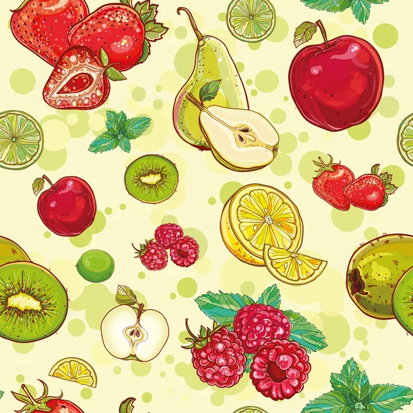新鮮な果物と果実のシームレスなパターン ベクトル — ストックベクタ