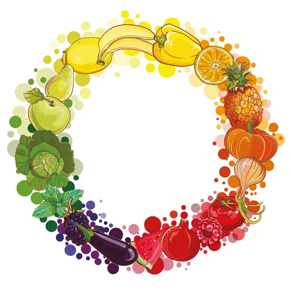 Composition ronde avec fruits et légumes. Cercle alimentaire — Image vectorielle