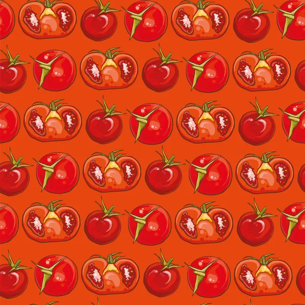Patrón inconsútil rojo con tomates — Vector de stock