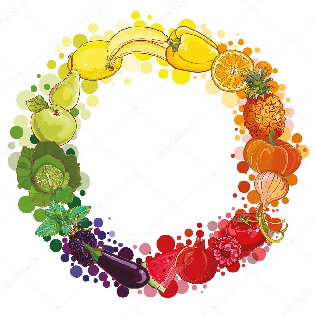 round composition with fruits and vegetables. Food circle