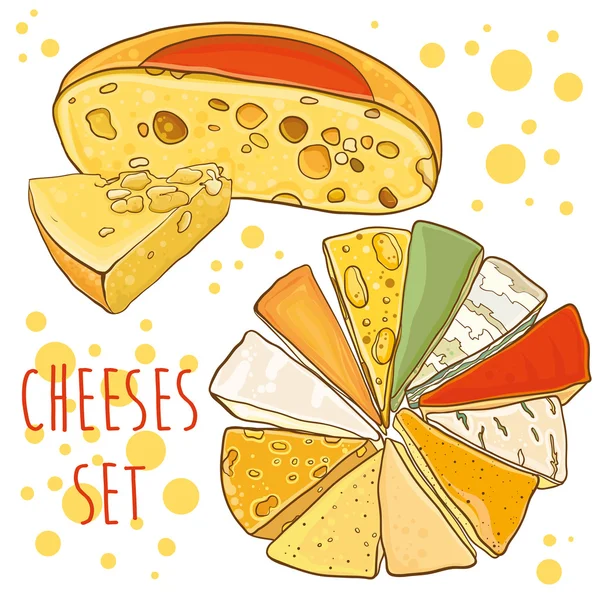 Ensemble vectoriel avec fromages. Collection de fromages . — Image vectorielle