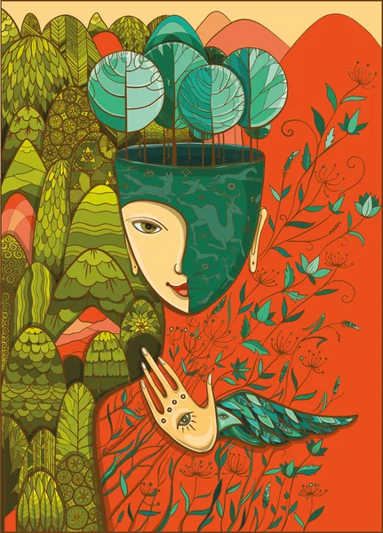 母なる自然の女神のベクトル カラー イラスト — ストックベクタ