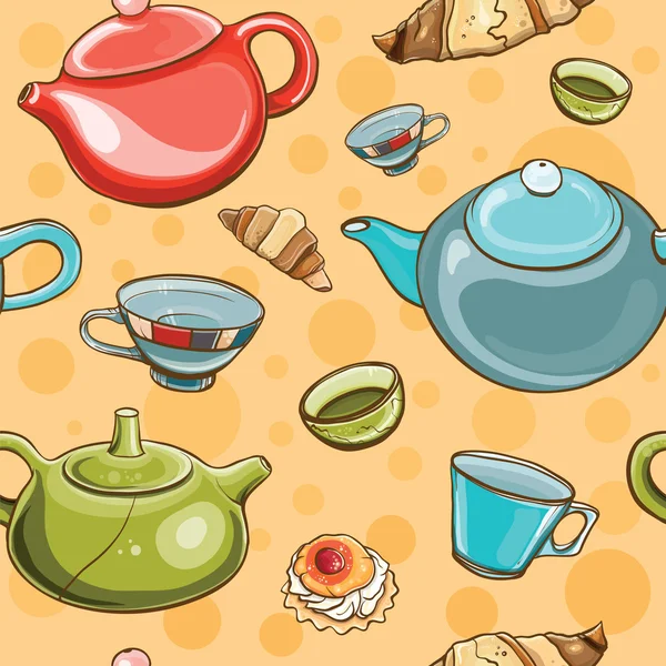 Tea set seamless pattern — Stock Vector