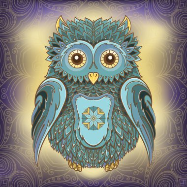 Vector illustration of owl and ornamental background