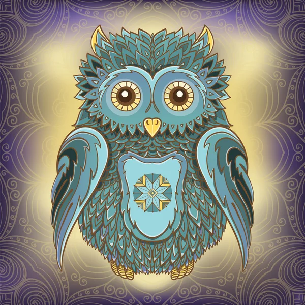 Vector illustration of owl and ornamental background — Stockvector