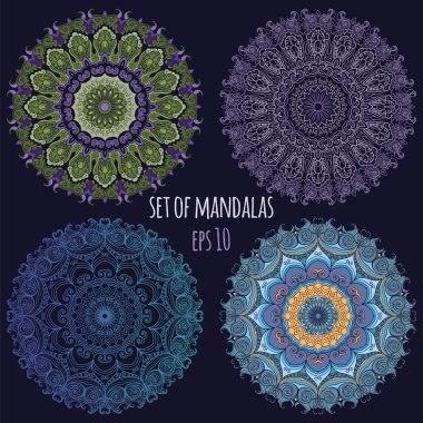 Set of vector color Mandala on the dark background. clipart