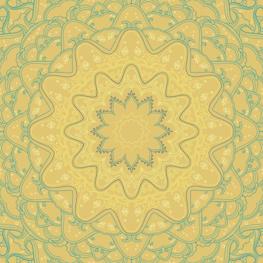 Süs sarı-turkuaz yuvarlak etnik arka planda Meydanı