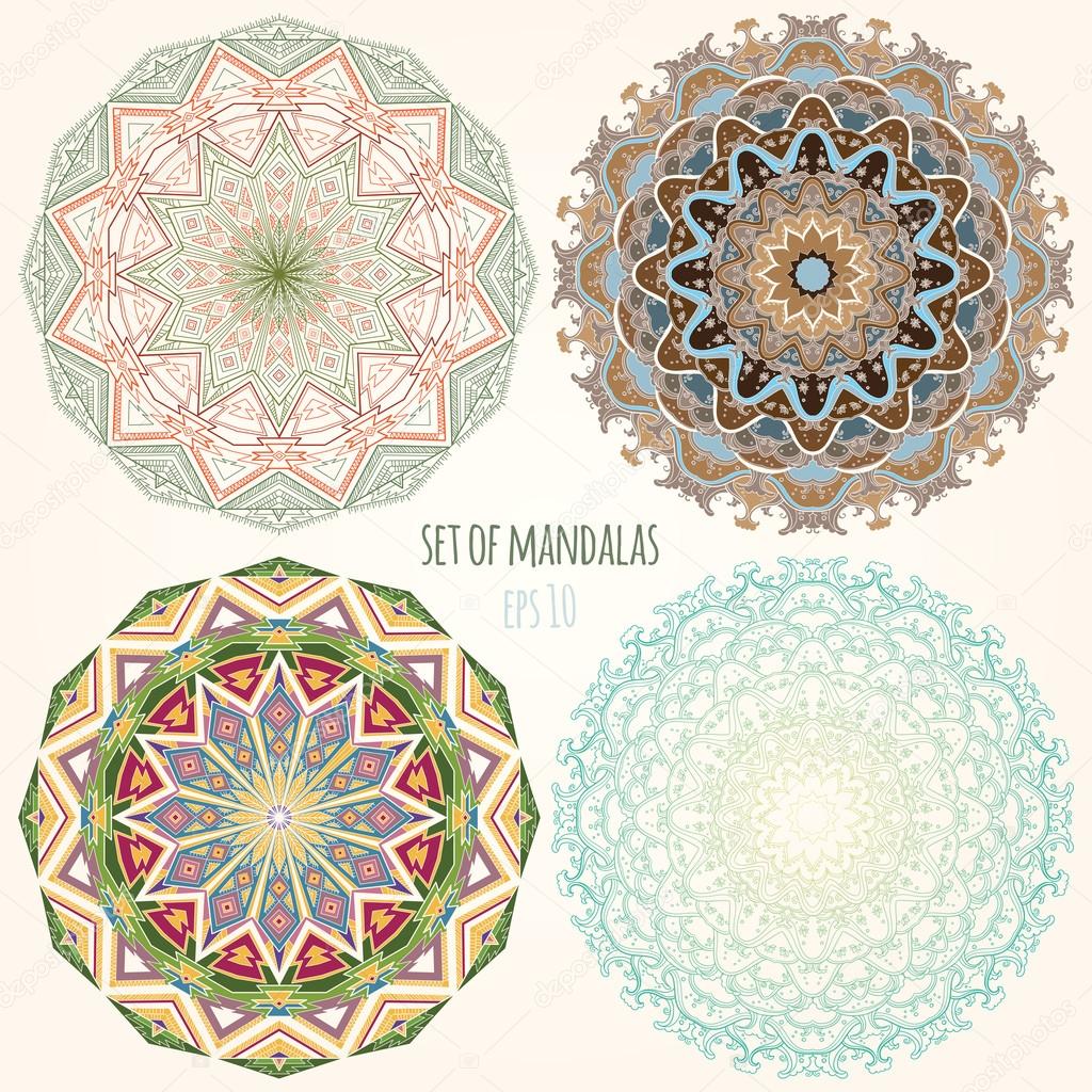 Set of color mandalas. Ethnic motifs