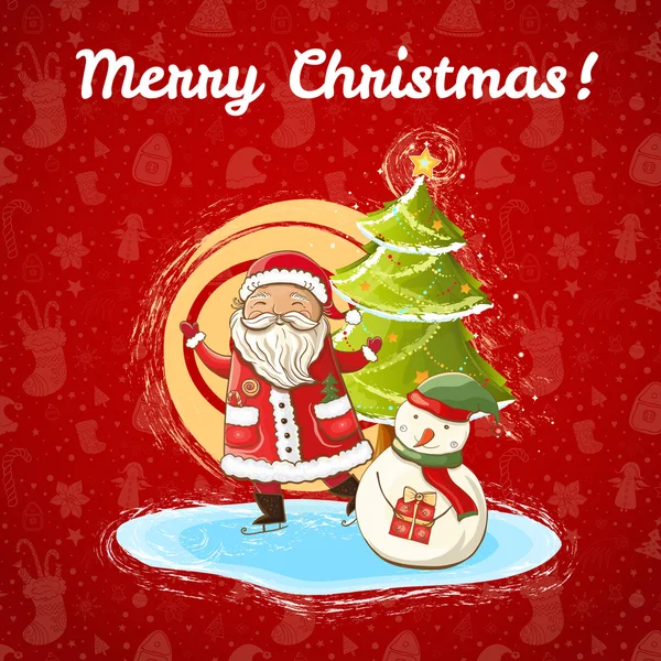 Noel Baba, kardan adam ve Noel ağacı Noel illüstrasyon vektör