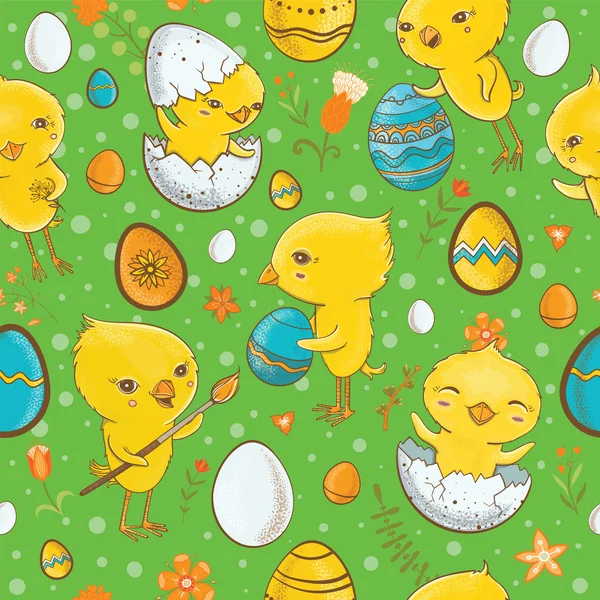 Easter seamless pattern with chicks — Stock Vector