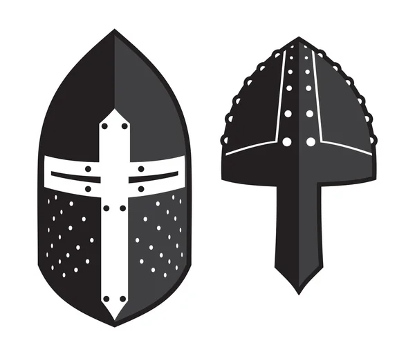 Capacetes de ferro do ícone do vetor cavaleiro medieval — Vetor de Stock