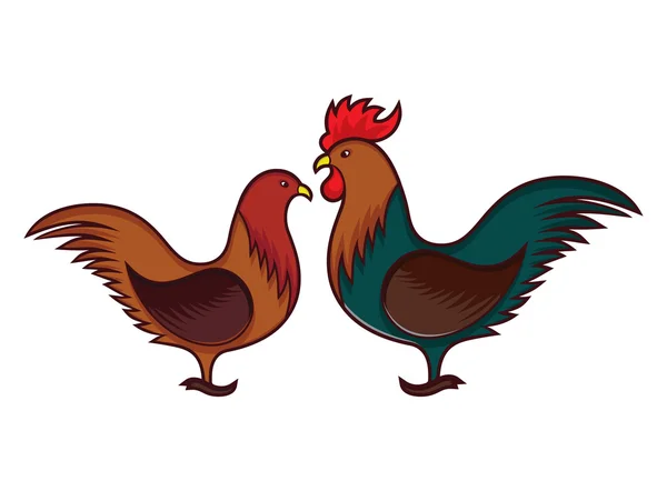 Illustration vectorielle poulet et coq — Image vectorielle