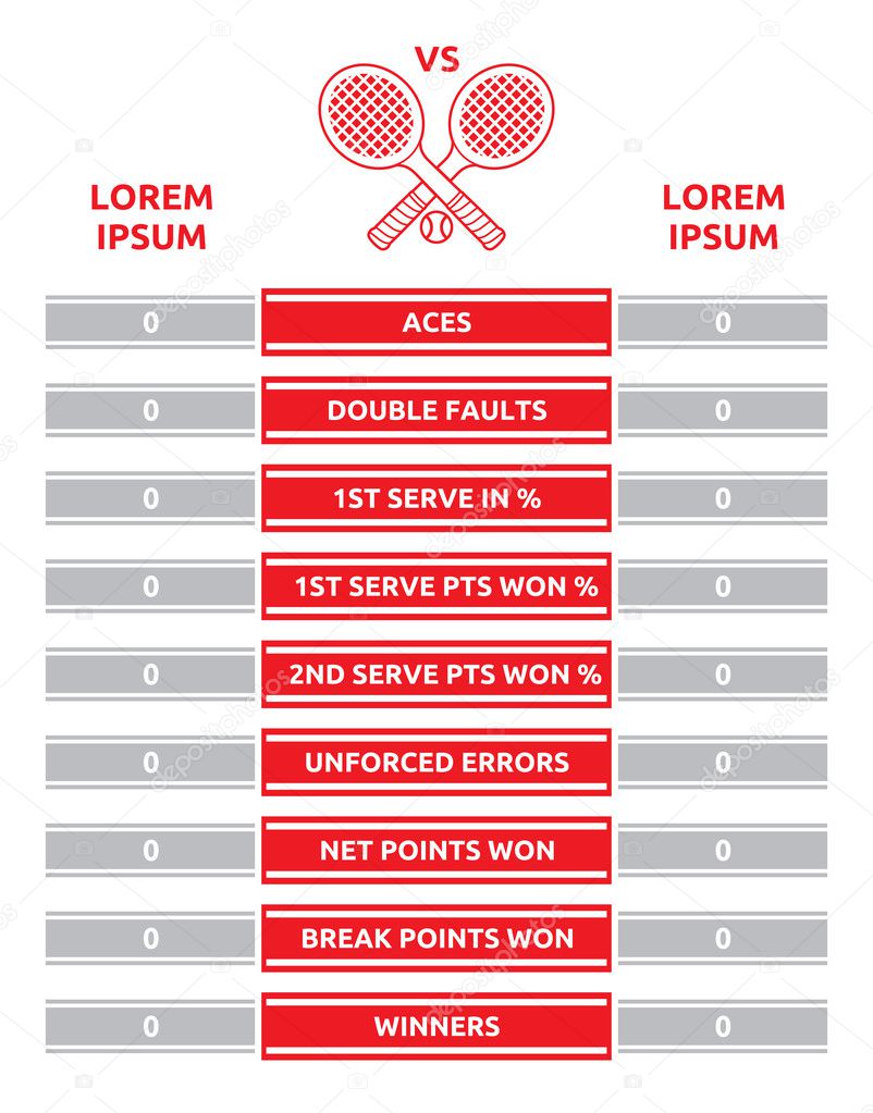 Estadísticas de partidos de tenis vector,